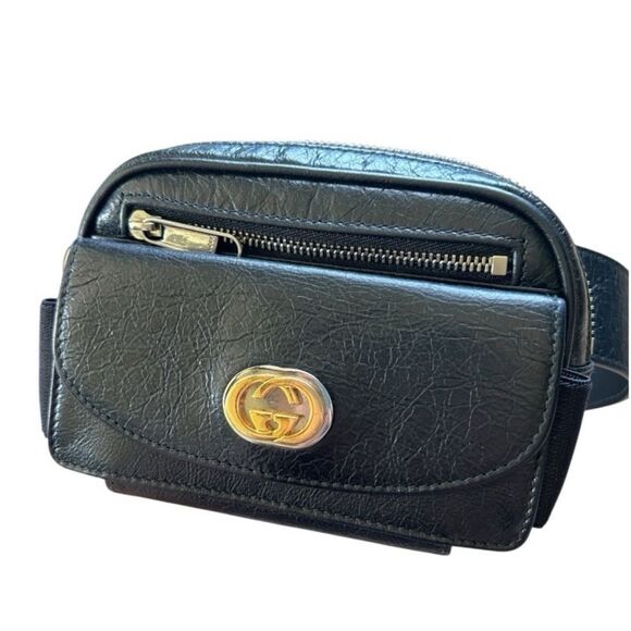 GUCCI Morpheus Cracked Calfskin Belt Bag in Black, NWOT - Picture 1 of 9